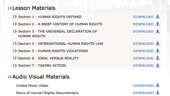 
    Alle Unterrichtsvideos, -hefte und -materialien von United for Human Rights stehen auf unserer Seite als Download zur Verfügung. Sie sind ebenso in die Lektionen selbst integriert, wo sie direkt angeschaut werden können.
    